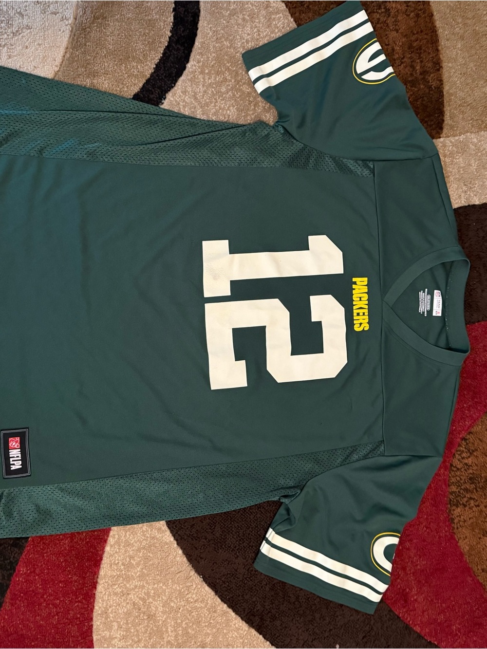 NFL Green #12 Packers Football Jersey with White Numbers Aaron Rodgers size XXL